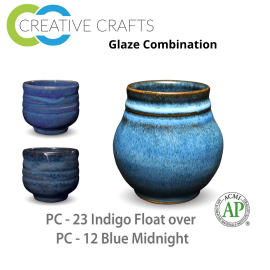 Indigo Float PC-23 over Blue Midnight PC-12 Pottery Cone 5 Glaze Combination